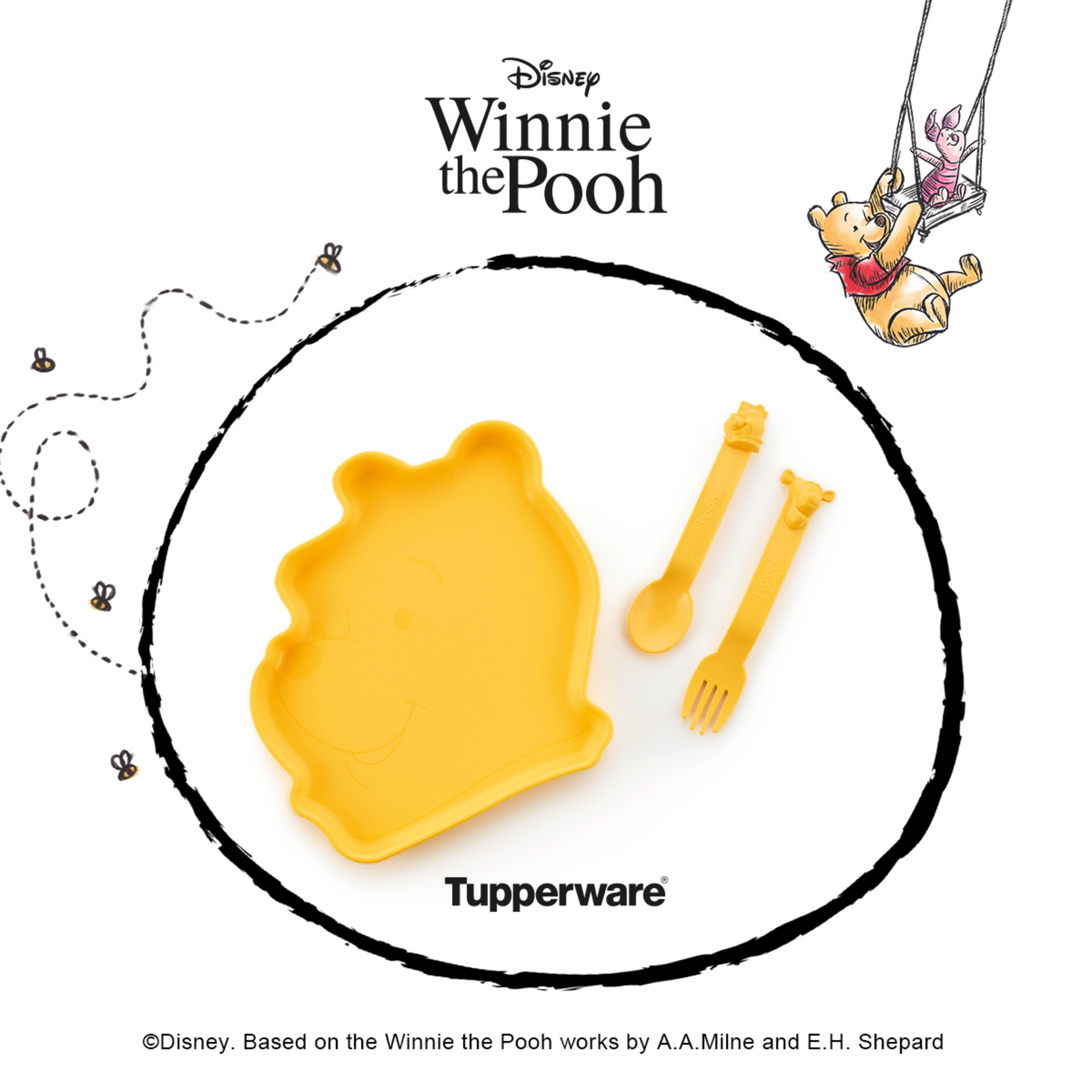 Tupperware Children's Disney Winnie the Pooh Plate and Cutlery