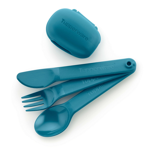 TUPPERWARE To Go Picnic Cutlery Set Turquoise Knife + Fork + Spoon + Box + Funnel - ezmarketim