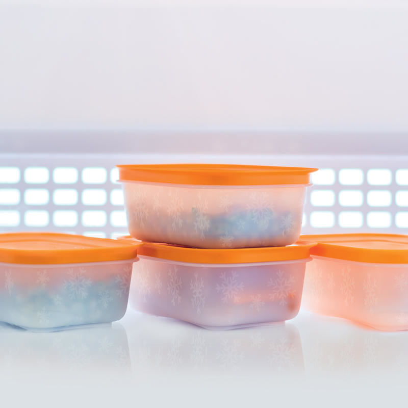 Tupperware Square Rounds 30 Ounce Freezer Containers Set 2 Orange Lids  Freeze It